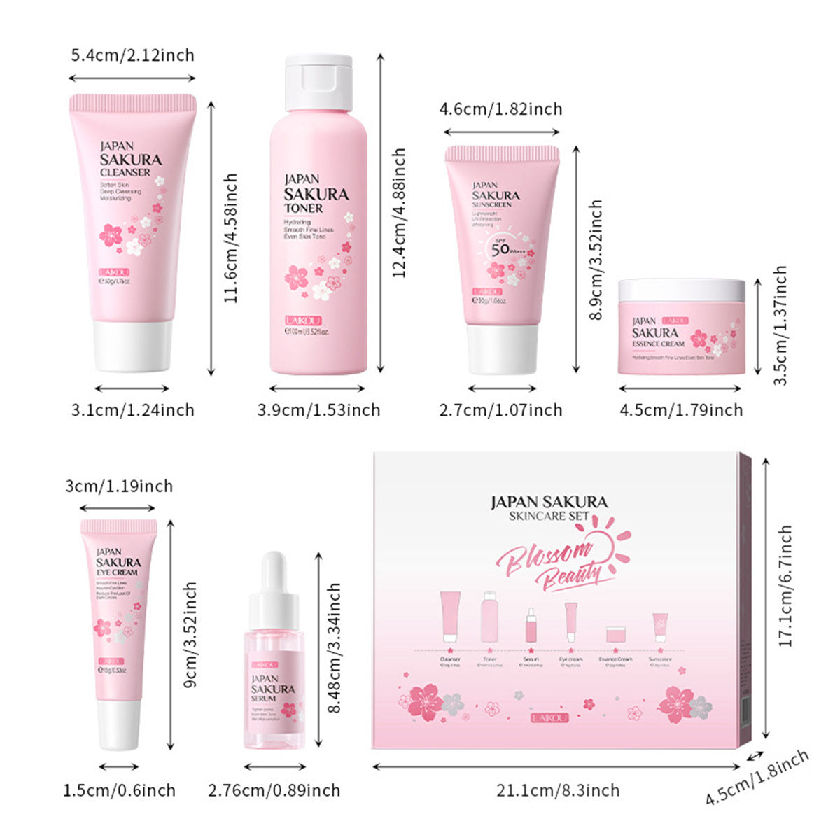 Skin Care Set 6 pcs JAPAN SAKURA - TSA-friendly