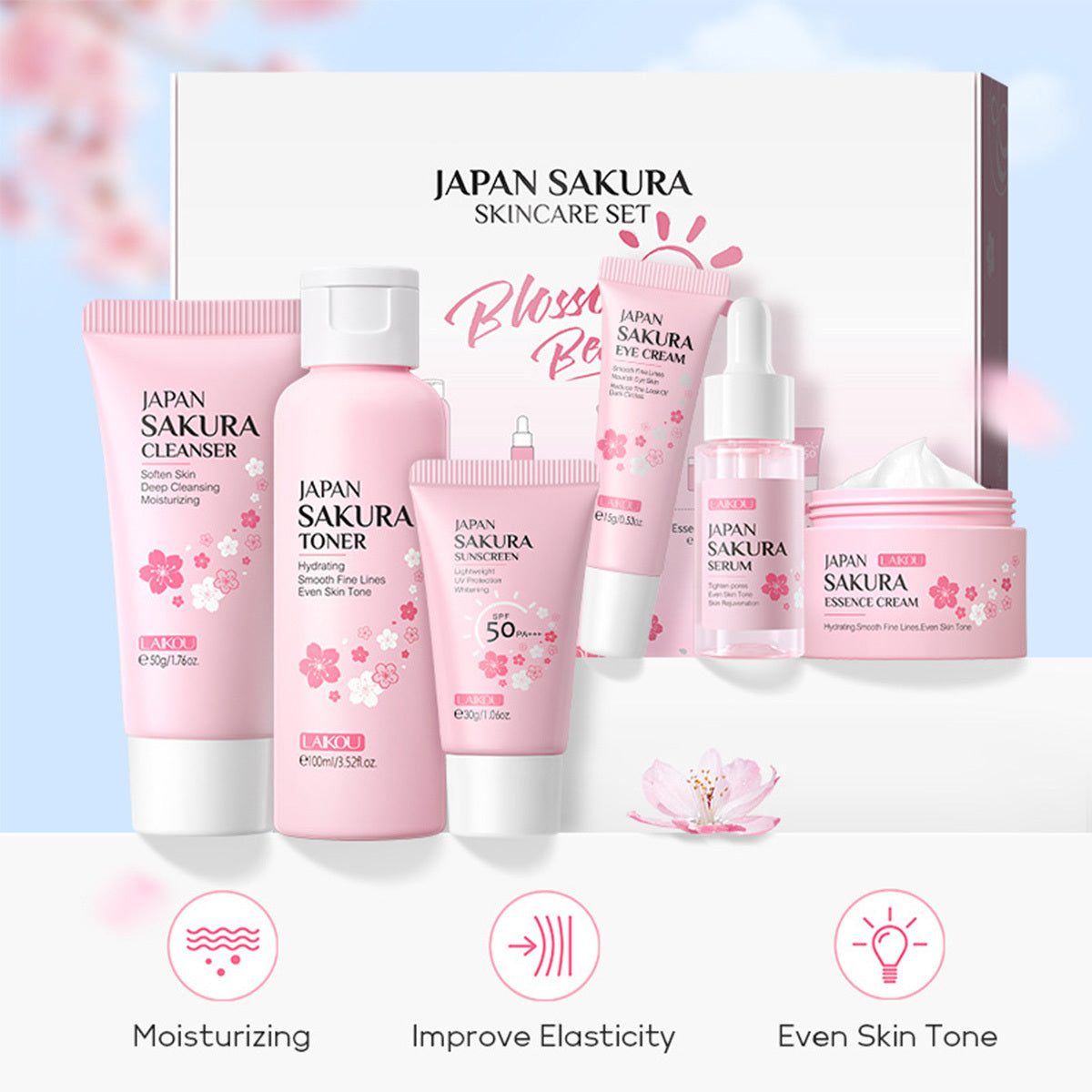 Skin Care Set 6 pcs JAPAN SAKURA - TSA-friendly